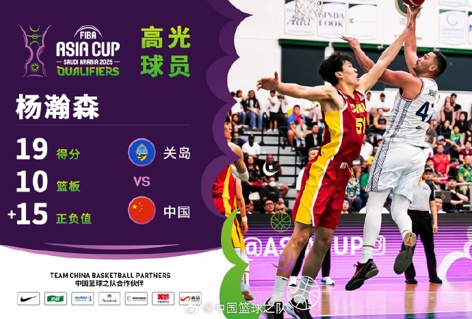 8中7拿到19分9篮板!杨瀚森当选中国男篮VS关岛高光球员